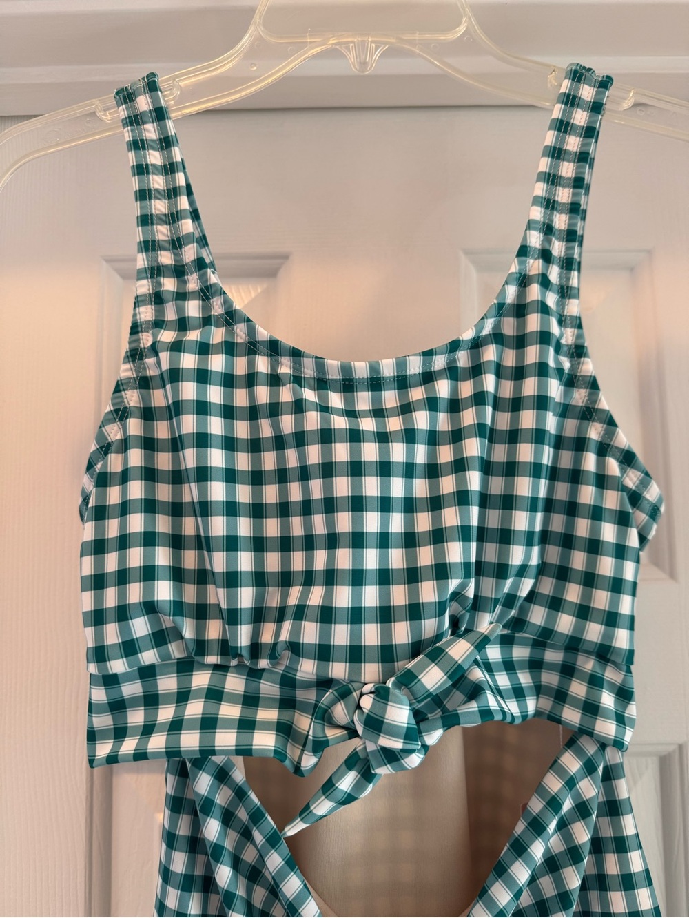 Lime Ricki Green and White Gingham Tie-Front One Piece Swim M